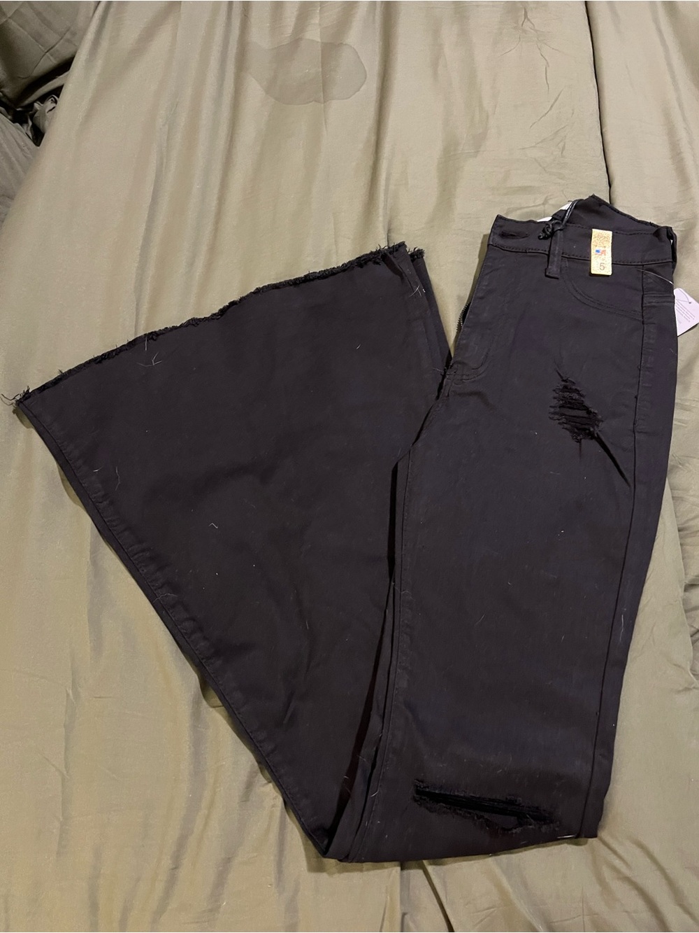 Ag Adriano Goldschmied Black Distressed Flare Jeans